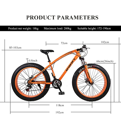 Wmmner Mountainbike 26 Zoll, Fat Tire Bike, Mountainbike Trail Bike mit voller Geschwindigkeit 30/27/24/21/7, Doppelscheibenbremse, High-Carbsu Stahlrahmen, Federung vorne, Urban