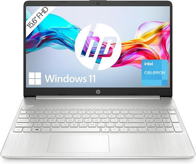 HP Laptop | 15,6" FHD Display | Intel Celeron N4500 | 4 GB DDR4 RAM | 128 GB SSD | Intel UHD Graphics | Windows 11 Home im S-Modus | QWERTZ Tastatur | Silber | inkl. Microsoft Office 365 Single