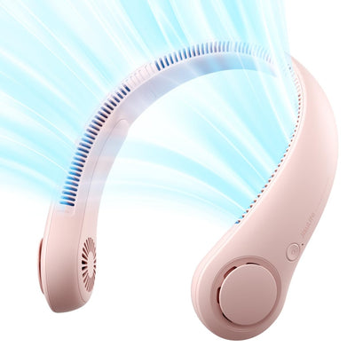 JISULIFE Tragbarer Hals-Ventilator, Hands Free Bladeless Fan, 4000 mAh Batteriebetriebener Tragbarer Persönlicher Ventilator, USB-Betriebener Schreibtisch-Ventilator, 5 Geschwindigkeiten - Rosa