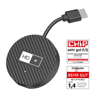 HD+ IP TV-Stick, Fernsehen über Internet für alle TVs, 3 Monate HD-TV inkl., Zugriff auf Netflix, YouTube, mit HDMI, WLAN/LAN und 4K