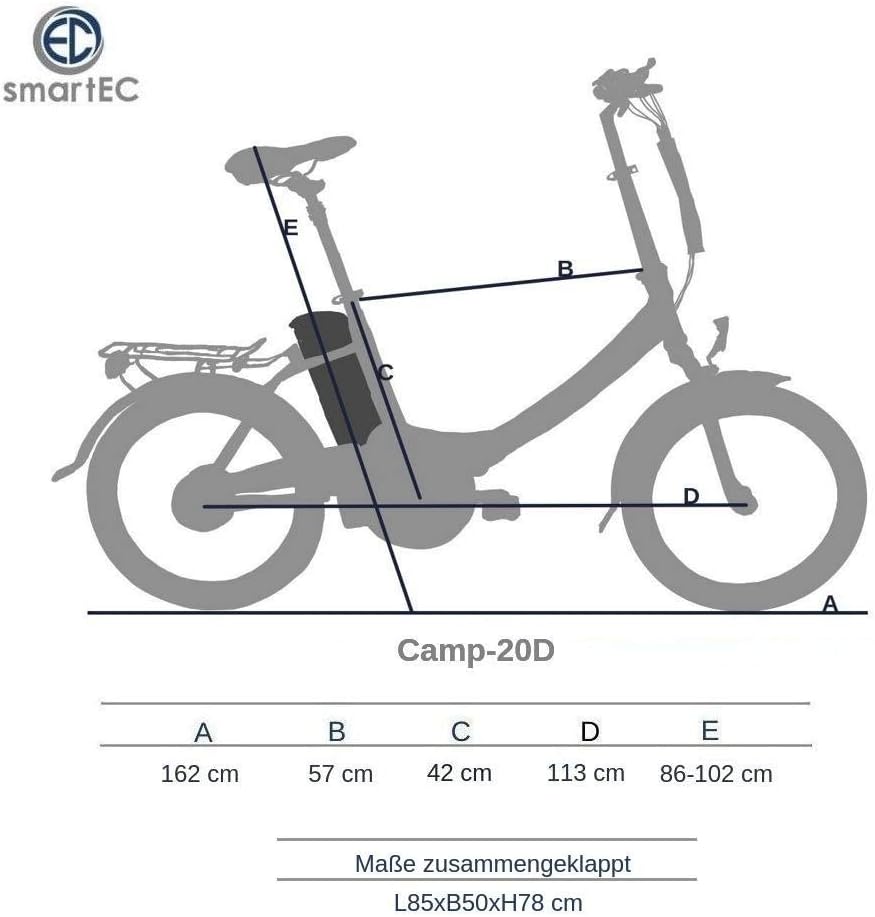 smartEC Camp-20D E-Bike Klapprad 250W Hinterradmotor Li-Ion-Akku 36V/15,6Ah 20 Zoll E-Klapprad E-Faltrad Elektrofahrrad Reichweite 100km bis 25 km/h (Schwarz)