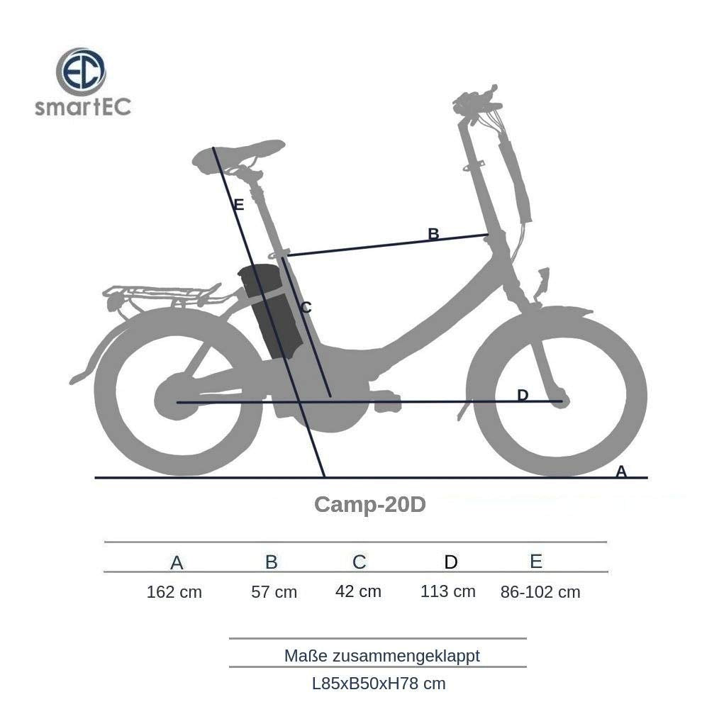 smartEC Camp-20D E-Bike Klapprad 250W Hinterradmotor Li-Ion-Akku 36V/15,6Ah 20 Zoll E-Klapprad E-Faltrad Elektrofahrrad Reichweite 100km bis 25 km/h (Schwarz)