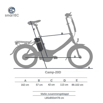 smartEC Camp-20D E-Bike Klapprad 250W Hinterradmotor Li-Ion-Akku 36V/15,6Ah 20 Zoll E-Klapprad E-Faltrad Elektrofahrrad Reichweite 100km bis 25 km/h (Schwarz)