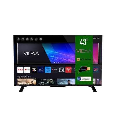 Toshiba Smart VIDAA TV 43 Zoll Ultra HD 43UV2363DA 4K 43 Zoll TV LED TV kompatibel mit Alexa, DVB-T2, LED-Technologie, Dolby Vision HDR10, HDMI 2.1