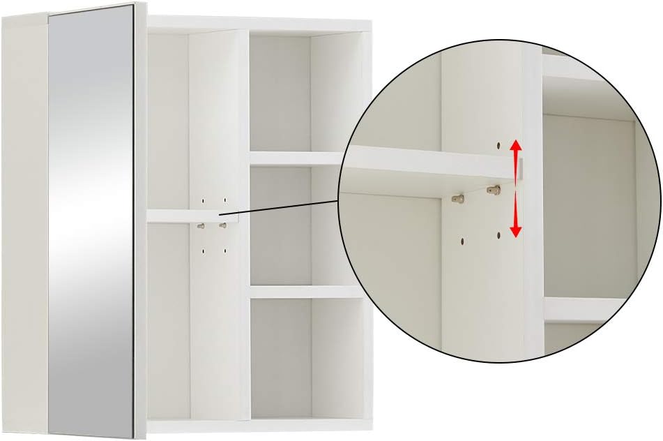 CLIPOP Badezimmer Spiegelschrank,Badezimmerschrank mit Einzeltür Verspiegelt und 2 Einlegeböden,Holz Badschrank Hängend Wandschrank mit Spiegel,45 x 17 x 52 cm