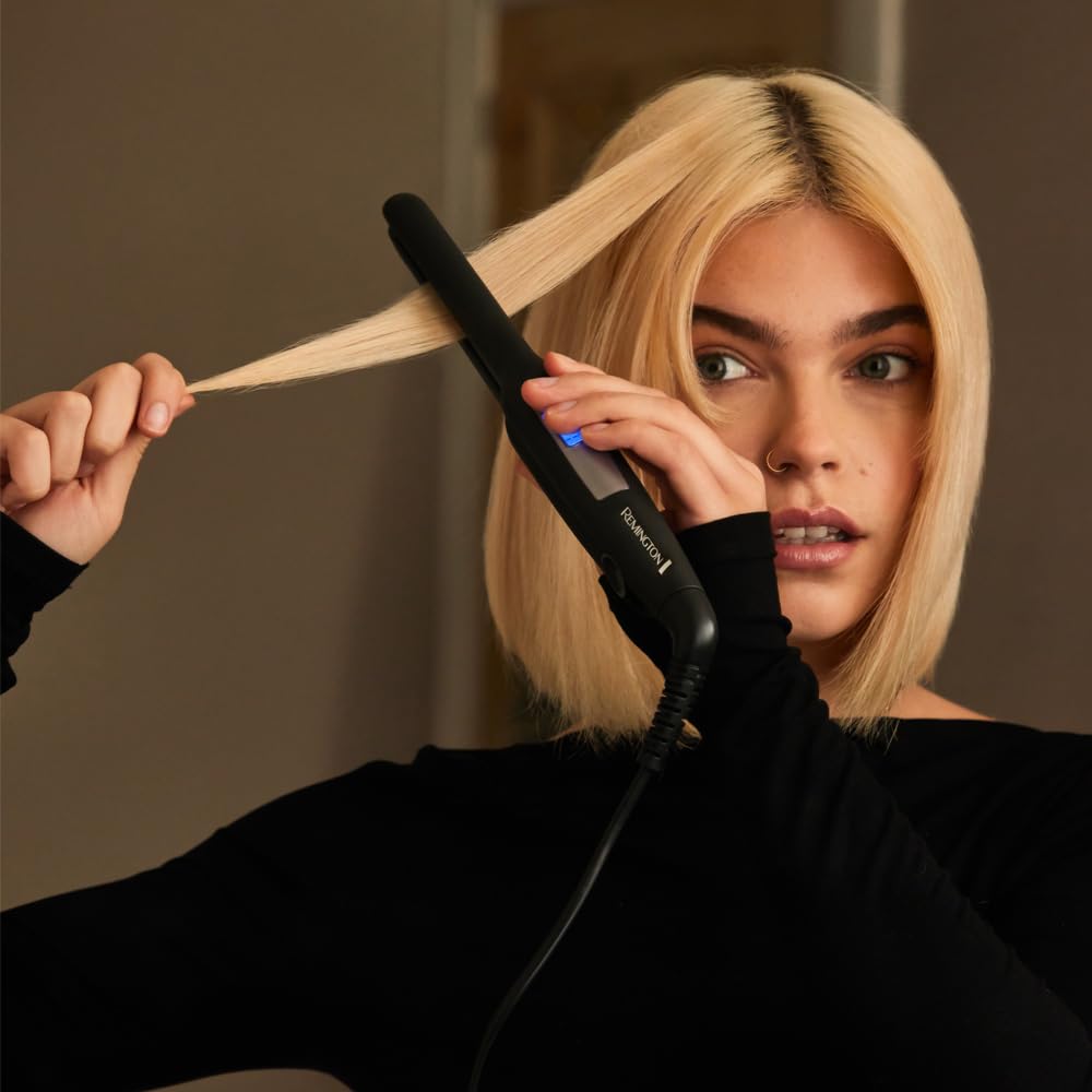 Remington Glätteisen [extra schmale Platten: für kurzes Haar, Pixies, Pony, Bart & kleine Locken] Haarglätter (Ultra-Pro-Keramikbeschichtung, LCD-Display,150-230°C) Bartglätter S5515