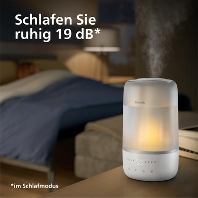 Philips Smart Humidifier - kompakt und dennoch leistungsstark mit himmelhohem Nebel, Aromatherapie, leise mit Schlafeinstellung und Nachtlicht, für (Schlaf-) Räume bis zu 38 m² (HU1509/00)