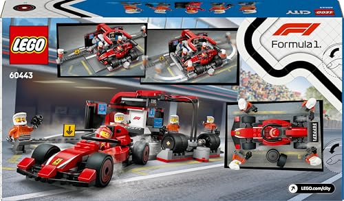 LEGO City F1 Boxenstopp mit Boxencrew und Ferrari Flitzer - Formel 1 Pit Stop Set mit 1 Rennfahrer und 4 Mechaniker Minifiguren - Spielzeug Rennauto für Jungen und Mädchen ab 6 Jahren - 60443