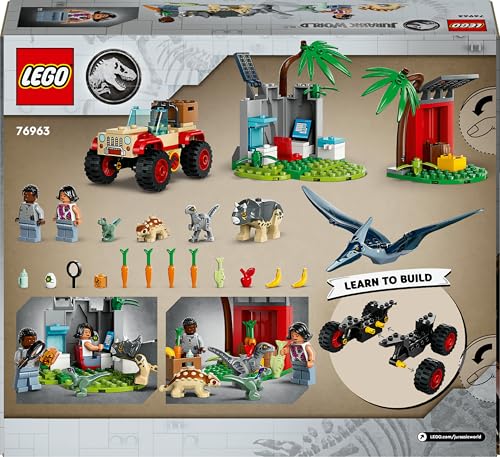 LEGO Jurassic World Rettungszentrum für Baby-Dinos, Set mit kleinen Dinosaurier-Figuren, darunter Triceratops, Ankylosaurus und Velociraptor, Geschenk zum Bauen für Jungs und Mädchen ab 4 Jahren 76963