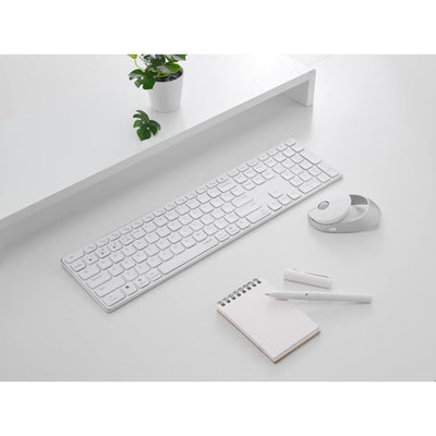 Rapoo 9850M kabelloses Tastatur-Maus Set Wireless Deskset 1600 DPI Sensor wiederaufladbarer Akku flaches Aluminium Design DE-Layout QWERTZ PC & Mac - weiß