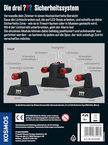Die drei ??? Sicherheitssystem von KOSMOS 632489, Alarmanlage mit LED-Technik, Detektiv Spielzeug Set für Kinder ab 8 Jahre, sichere dein Kinderzimmer ab, Gadget, Geschenk, Die drei Fragezeichen