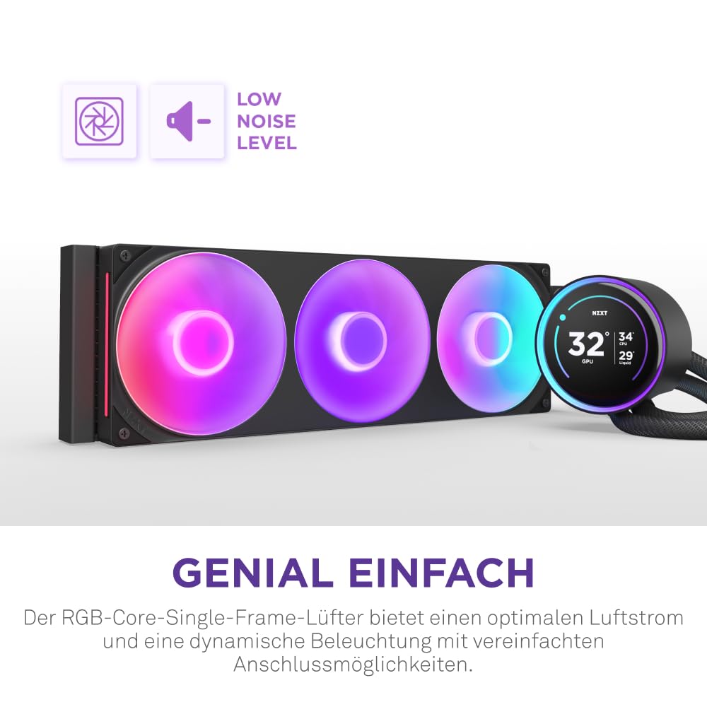 NZXT Kraken Elite 360 RGB - AIO CPU-Flüssigkeitskühler - 360-mm-Radiator - F360 RGB Core-Lüfter - Anpassbares 2,72"-IPS LCD - Turbine Pump - Intel LGA 1700, 1200/115X, 1851 - AMD AM5, AM4 - Schwarz