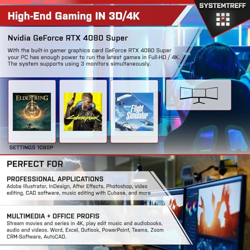 SYSTEMTREFF High-End Gaming PC AMD Ryzen 9 7950X3D 16x5.7GHz | Nvidia GeForce RTX 4080 Super 16GB DX12 | 2TB M.2 NVMe | 32GB DDR5 RAM | WLAN Desktop Computer Rechner für Gamer, Zocker & Streamer