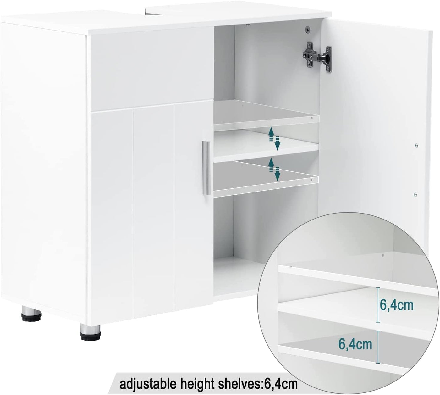 EUGAD Waschbeckenunterschrank,Unterschrank, Waschtischunterschrank, Badezimmerschrank mit 2 Türen,Verstellbarer Trennwand, Metallscharnieren, Landhausstil Weiß 60x60x30 cm