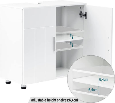EUGAD Waschbeckenunterschrank,Unterschrank, Waschtischunterschrank, Badezimmerschrank mit 2 Türen,Verstellbarer Trennwand, Metallscharnieren, Landhausstil Weiß 60x60x30 cm