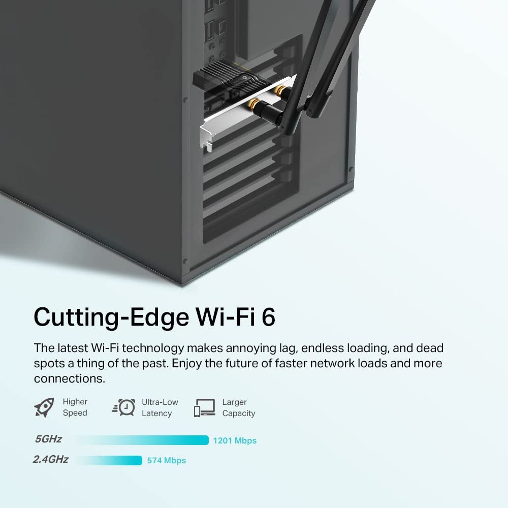 TP-Link Archer TX20E AX1800 Wi-Fi 6 Bluetooth 5.2 PCIe-Adapter, max 1201 Mbit/s 5 GHz und max 574 Mbit/s 2,4 GHz, WPA3-Verschlüsselungsstandard, MU-MIMO, Unterstützt nur Windows 11/10 (64-bit)