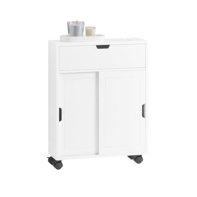 SoBuy BZR31-W Nischenregal Badezimmerschrank Badschrank Badrollwagen mit 2 Schiebetüren und 1 Klappe Kommode fürs Bad Badezimmerregal Badmöbel Weiß BHT ca. 52x68x17cm