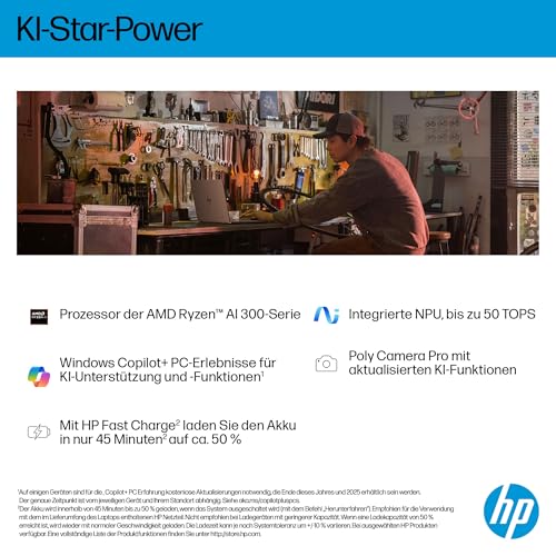 HP OmniBook X Flip 2in1 Next Gen AI Laptop | AMD Ryzen AI 7 350 (8C) | dedizierte NPU für KI | 50NPU Tops | Copilot+ PC | 16" 3K 2880x1800 OLED-Touchscreen | 16GB | 1TB SSD | Win11 | QWERTZ | Silber