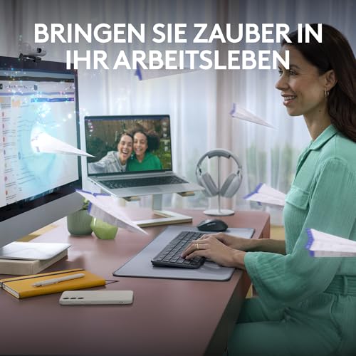 Logitech MK950 Signature Slim kabelloses Tastatur-Maus-Set, schlankes Design, leise tippen, Wechsel zwischen DREI Geräten, Bluetooth, mehrere Betriebssysteme, Windows, Mac, DEU QWERTZ-Layout, Graphit
