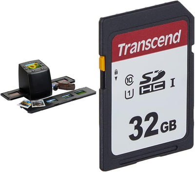 Technaxx DigiScan DS-02 Scanner für Negativfilme und Diafilme (SD-Kartenslot, 6,1 cm (2,4 Zoll) TFT-Display, USB 2.0) & Transcend Highspeed 32GB SDHC Speicherkarte Class 10, UHS-I U1 TS32GSDC300S-E