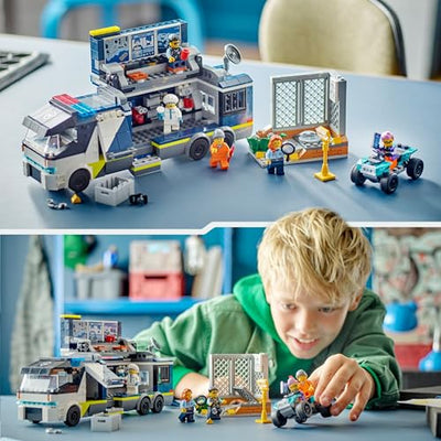 LEGO City Polizeitruck mit Labor, Polizei-Set mit Quad und LKW-Spielzeug für Kinder, Geschenk für Jungs und Mädchen ab 7 Jahre, plus 5 Minifiguren – 2 Polizisten, 1 Wissenschaftler und 2 Ganoven 60418