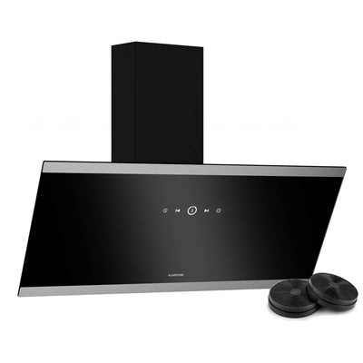 Klarstein FlashLine Dunstabzugshaube – 90 cm Kopffreihaube, Touchscreen, 524 m³/h, A++ Energieeffizienz, LED-Beleuchtung, 34,5 dB, Schwarz, Abluft- und Umluftbetrieb