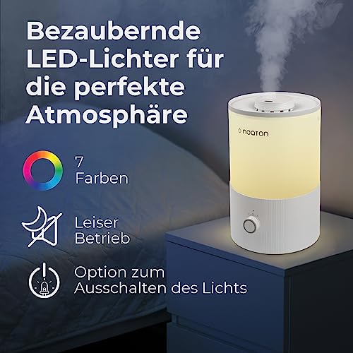 Noaton Essential Luftbefeuchter, 3,3L Top-fill, 33H Laufzeit, 7-Farben-Nachtlicht, Leiser Raumluftbefeuchter, 360°Drehbare, für Kinderzimmer und Pflanzen Schlafzimmer