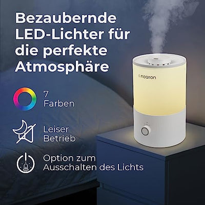 Noaton Essential Luftbefeuchter, 3,3L Top-fill, 33H Laufzeit, 7-Farben-Nachtlicht, Leiser Raumluftbefeuchter, 360°Drehbare, für Kinderzimmer und Pflanzen Schlafzimmer