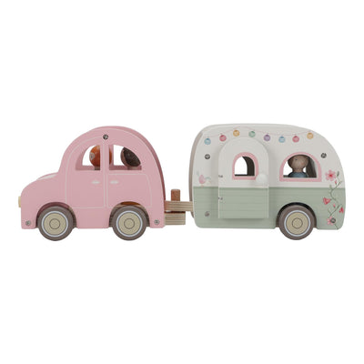 Little Dutch 8022 FSC Holz Auto mit Wohnwagen, Spielfiguren und Zubehör 10-teiliges Set - rosa