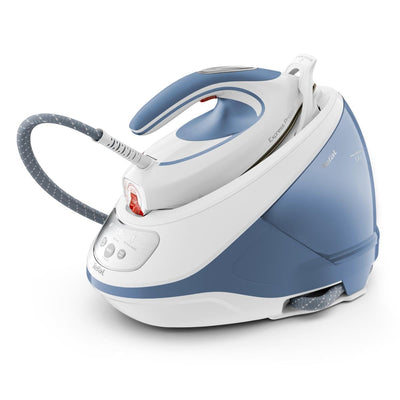 Tefal Dampfbügelstation Express Protect SV9202|7,5 bar|Dampfstoß:520 g/Min.|Dauerdampfmenge:130 g/Min.|Anti-Kalk-Kollektor|Durilium AirGlide Autoclean-Bügelsohle|2600w|1.8L|39.8x24.3x29.4cm|Weiß/Blau