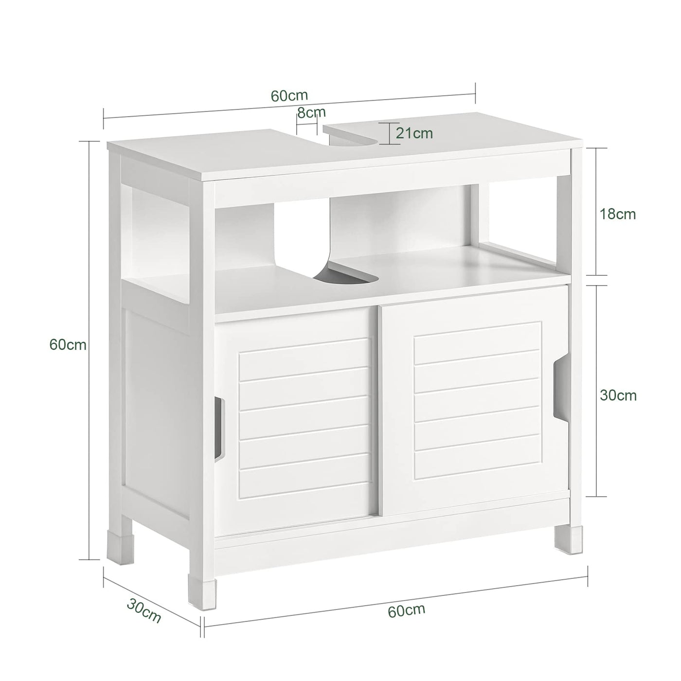 SoBuy FRG128-W Waschbeckenunterschrank Badmöbel Badschrank mit Fußpolster Unterschrank Waschtisch weiß BHT ca.: 60x61x30cm