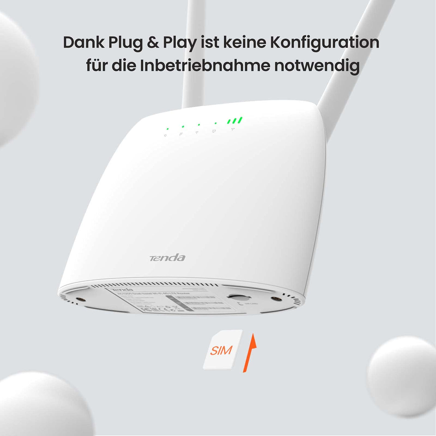 Tenda 4G07 4G LTE WLAN Router für SIM-Karten (CAT4, AC1200 Dualband 2,4GHz: 300Mbit/s + 5GHz: 867Mbit/s, 150 Mbit/s im Download) Plug & Play, LAN/WAN-Port, 2 Abnehmbare Antennen, MU-MIMO, Weiß