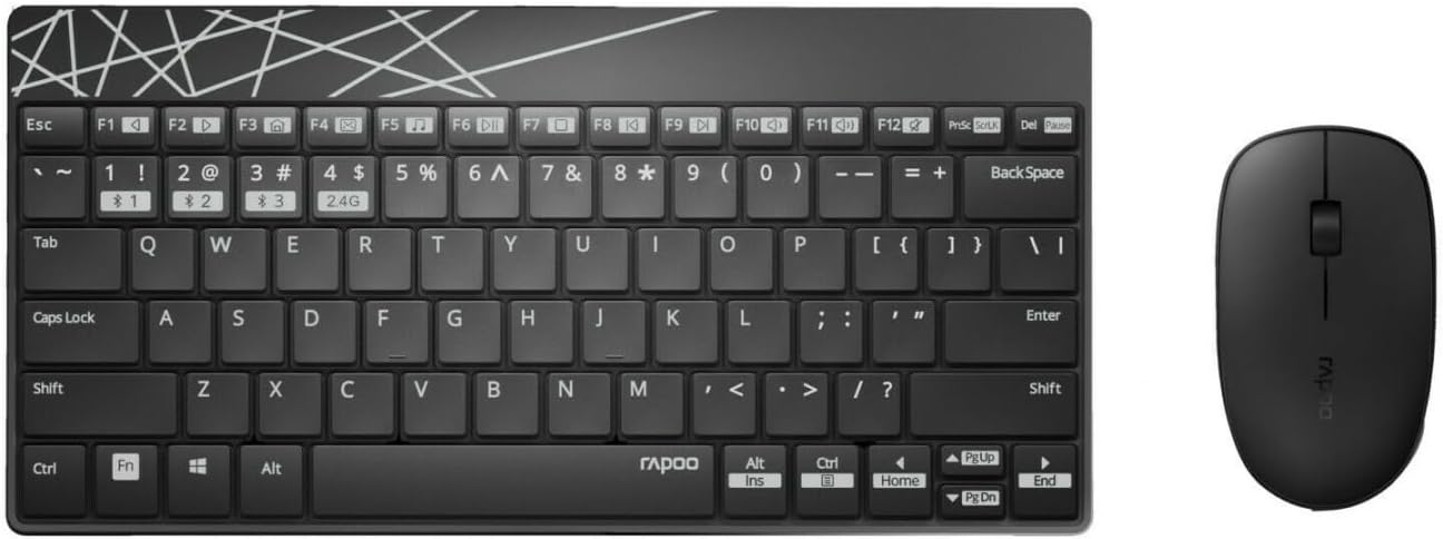 Rapoo 8000M kabelloses Tastatur-Maus Set Wireless Deskset 1300 DPI Sensor 12 Monate Batterielaufzeit kompakt DE-Layout QWERTZ PC & Mac - schwarz/grau