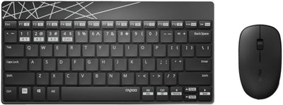 Rapoo 8000M kabelloses Tastatur-Maus Set Wireless Deskset 1300 DPI Sensor 12 Monate Batterielaufzeit kompakt DE-Layout QWERTZ PC & Mac - schwarz/grau