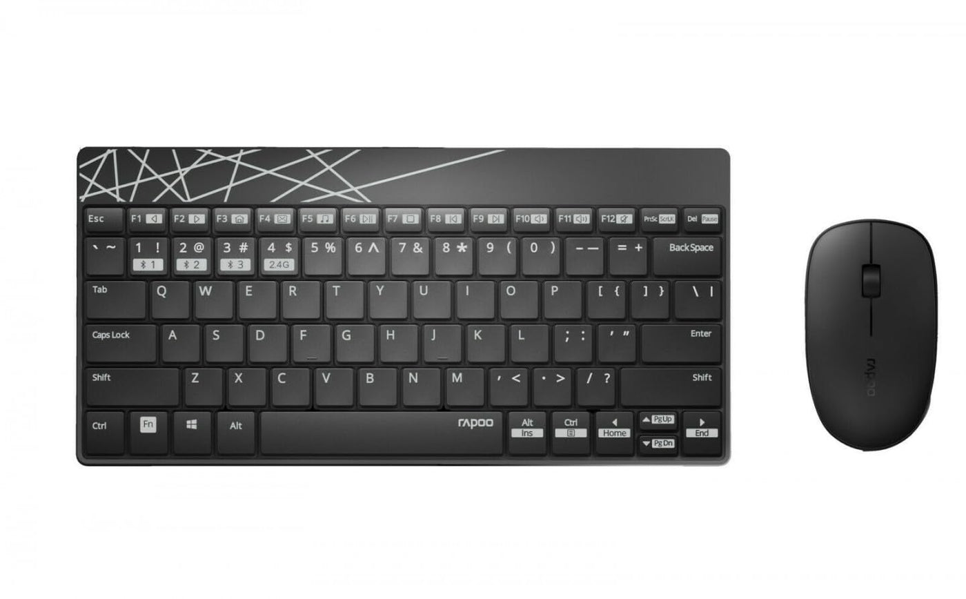 Rapoo 8000M kabelloses Tastatur-Maus Set Wireless Deskset 1300 DPI Sensor 12 Monate Batterielaufzeit kompakt DE-Layout QWERTZ PC & Mac - schwarz/grau