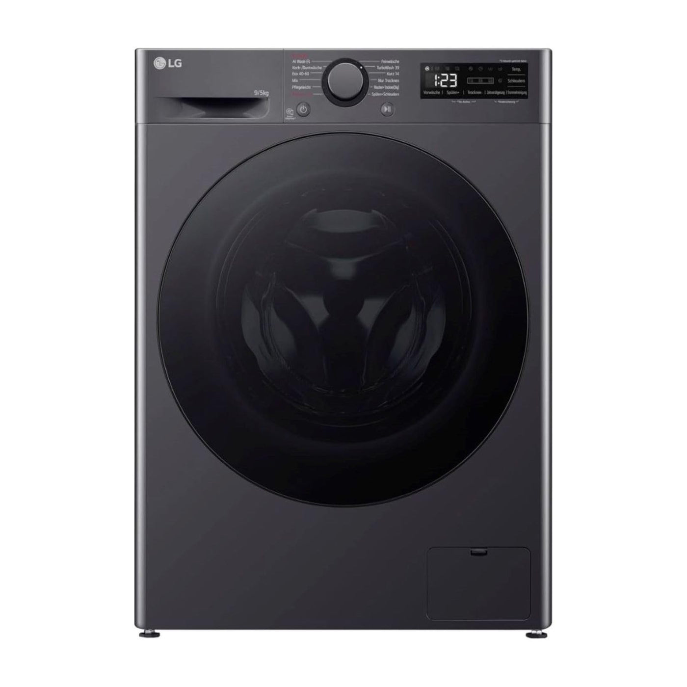 LG V5WD95SLIMB, SLIM Waschtrockner 9-5 kg, Klasse A und E, 60x53.5x85 cm, Wi-Fi, AI Direct Drive, Tiefenreinigung mit Dampf, TurboWash 360, Allergy Care, Außentür aus gehärtetem Glas, Dark Stone