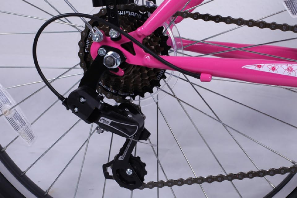 24 Zoll Mädchenfahrrad 21-Gang Shimano Schaltung mit Beleuchtung nach STVO Rosa Doppelrahmen