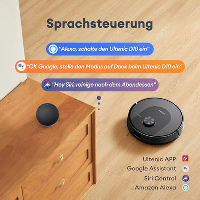 Ultenic D10 Saugroboter mit Wischfunktion, Staubsauger Roboter mit LiDAR Navigation 5000 Pa Saugkraft, 50 dB Saugroboter, Steuerung für Alexa Siri App, gut für Tierhaare Teppich Hartboden