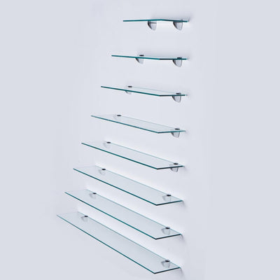 Euro Tische 40cm Glas Wandregal Klarglas - Glas Regal für Badezimmer in verschiedenen Größen - Klarglas Duschregal mit 6mm ESG Sicherheitsglas und Metallhaltern Montiert