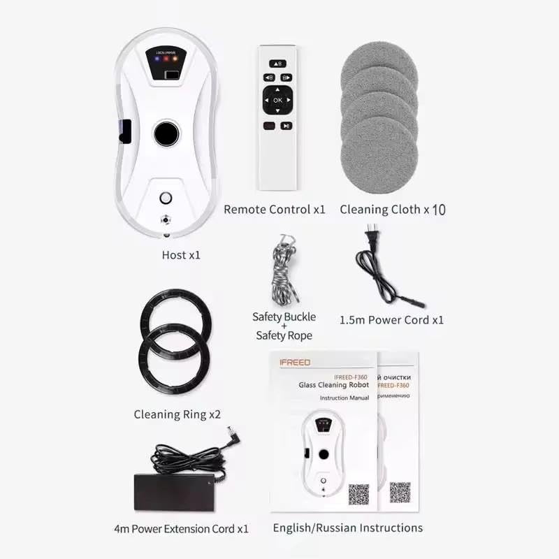 Eznaobo Fensterputzroboter mit Sprühfunktion, 5600Pa Fensterreiniger Roboter Automatischer, Elektrischer Fensterputzer Fernbedienung für Innen- und Außenfenster, 10x Lappen (White)