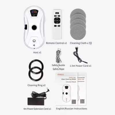 Eznaobo Fensterputzroboter mit Sprühfunktion, 5600Pa Fensterreiniger Roboter Automatischer, Elektrischer Fensterputzer Fernbedienung für Innen- und Außenfenster, 10x Lappen (White)