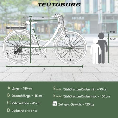 Teutoburg Senne Fahrrad Pedelec Citybike Elektrofahrrad schwarz, E-Bike 28 Zoll, 10,4 Ah/36V Lithium Ionen Akku, 7-Gang Kettenschaltung, inkl. Panzerkabelschloss