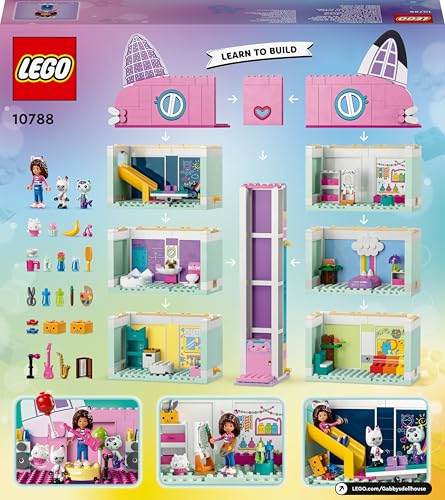 LEGO Gabby's Puppenhaus Spielzeug - 4-stöckiges Puppenhaus mit Gabby, Pfötchen-Panda, MeerMieze und Kuchen-Katze Minifiguren und Zubehör - Geschenk für Mädchen und Jungen ab 4 Jahren - 10788