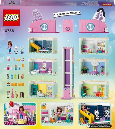LEGO Gabby's Puppenhaus Spielzeug - 4-stöckiges Puppenhaus mit Gabby, Pfötchen-Panda, MeerMieze und Kuchen-Katze Minifiguren und Zubehör - Geschenk für Mädchen und Jungen ab 4 Jahren - 10788