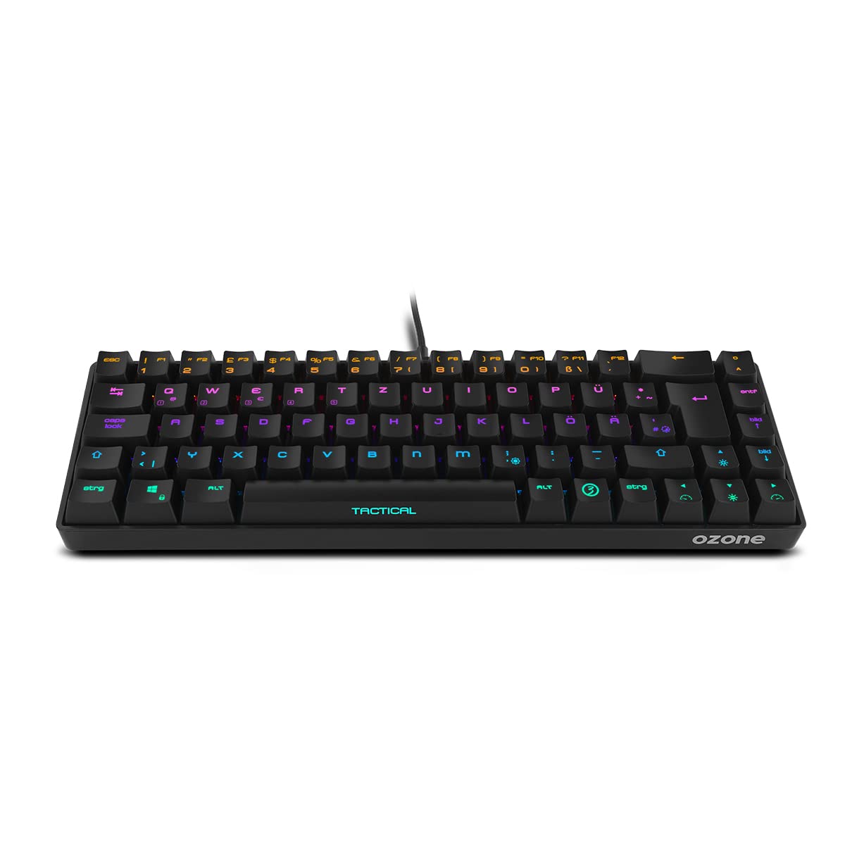 Ozone Gaming Mini Tactical Keyboard -OZTACTICALDE- Mechanische Tastatur ohne Ziffernblock, Bluetooth, Outemu Red Switches, RGB LED Beleuchtung, leise, DE Layout, Schwarz