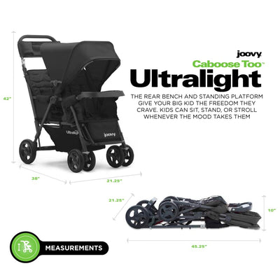 Joovy Caboose Too Ultralight Graphite Kinderwagen mit Rücksitz, Geschwisterkinderwagen, Doppelkinderwagen, Sit and Stand Kinderwagen, Schwarz