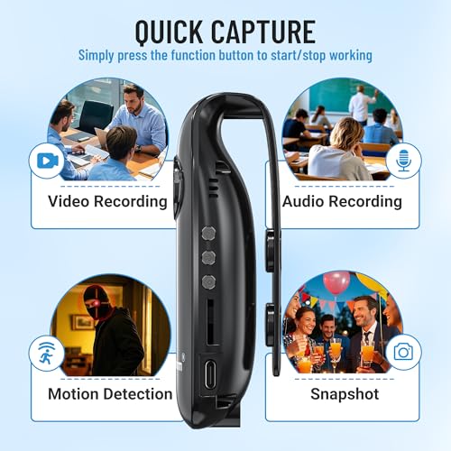 Mini Body Kamera mit Audio- und Videoaufnahme 1080P 64GB Bewegungserkennung Videorecorder Tragbarer POV Camcorder mit magnetischer Tasche Tragbarer DV für Radfahren, Haustiere, Wandern, Travaling