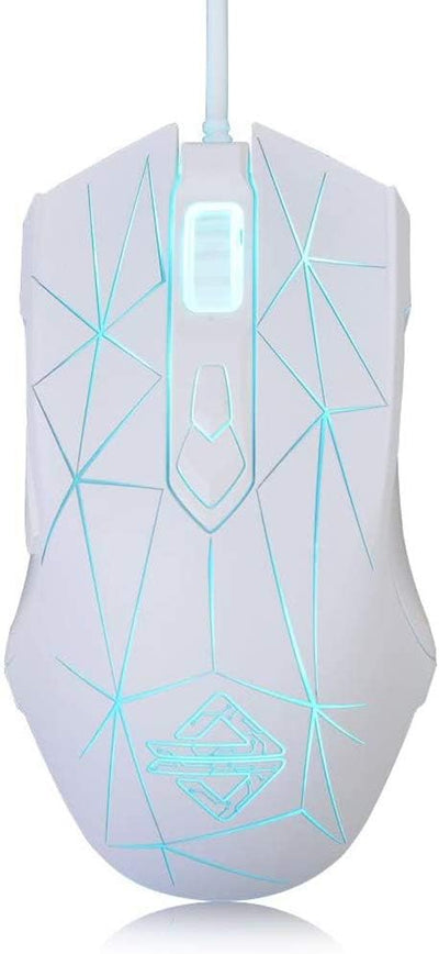 Kabelgebundene RGB Gaming Maus, 7 Tasten mit 2500 DPI, ergonomische LED-beleuchtete USB-Gamer-Mäuse Computer Laptop-PC, für Windows Mac OS Linux - Star Weiß
