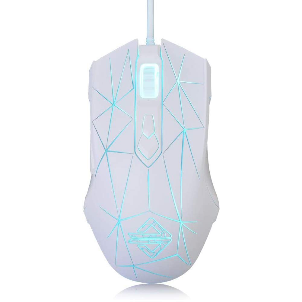 Kabelgebundene RGB Gaming Maus, 7 Tasten mit 2500 DPI, ergonomische LED-beleuchtete USB-Gamer-Mäuse Computer Laptop-PC, für Windows Mac OS Linux - Star Weiß