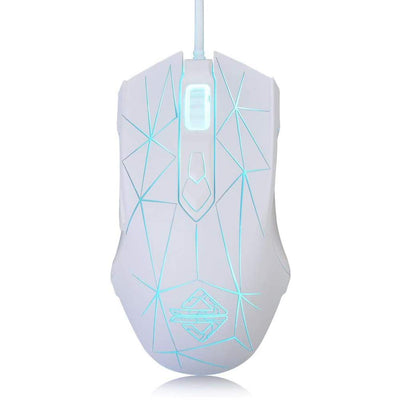 Kabelgebundene RGB Gaming Maus, 7 Tasten mit 2500 DPI, ergonomische LED-beleuchtete USB-Gamer-Mäuse Computer Laptop-PC, für Windows Mac OS Linux - Star Weiß